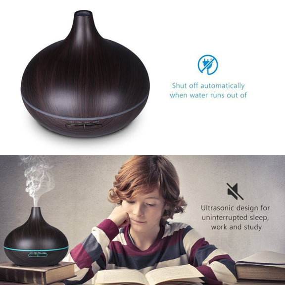 USB 400ml Wood Texture Fragrance Machine Pointed Mouth Humidifier Automatic Alcohol Sprayer with Colorful LED Light & Remote Control(White)