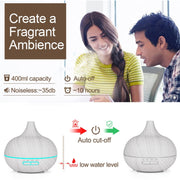 USB 400ml Wood Texture Fragrance Machine Pointed Mouth Humidifier Automatic Alcohol Sprayer with Colorful LED Light & Remote Control(White)
