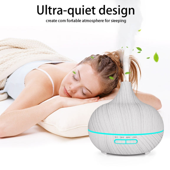 USB 400ml Wood Texture Fragrance Machine Pointed Mouth Humidifier Automatic Alcohol Sprayer with Colorful LED Light & Remote Control(White)