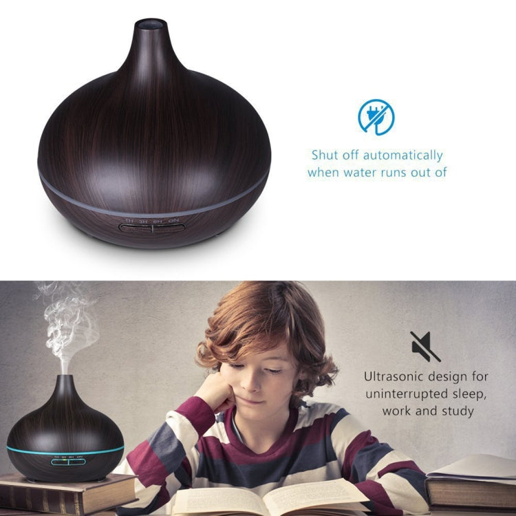 USB 400ml Wood Texture Fragrance Machine Pointed Mouth Humidifier Automatic Alcohol Sprayer with Colorful LED Light & Remote Control(Coffee)