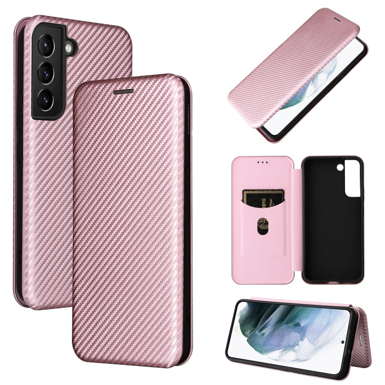 For Samsung Galaxy S22 Carbon Fiber Texture Horizontal Flip Leather Phone Case(Pink) - Galaxy S22 5G Cases by PMC TechLife | Online Shopping South Africa | PMC TechLife | Buy Now Pay Later Mobicred