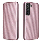 For Samsung Galaxy S22 Carbon Fiber Texture Horizontal Flip Leather Phone Case(Pink)