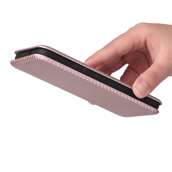 For Samsung Galaxy S22 Carbon Fiber Texture Horizontal Flip Leather Phone Case(Pink)