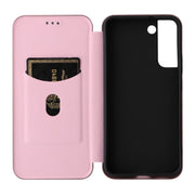 For Samsung Galaxy S22 Carbon Fiber Texture Horizontal Flip Leather Phone Case(Pink)