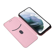 For Samsung Galaxy S22 Carbon Fiber Texture Horizontal Flip Leather Phone Case(Pink)