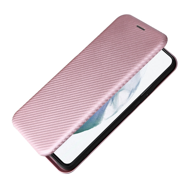 For Samsung Galaxy S22 Carbon Fiber Texture Horizontal Flip Leather Phone Case(Pink)