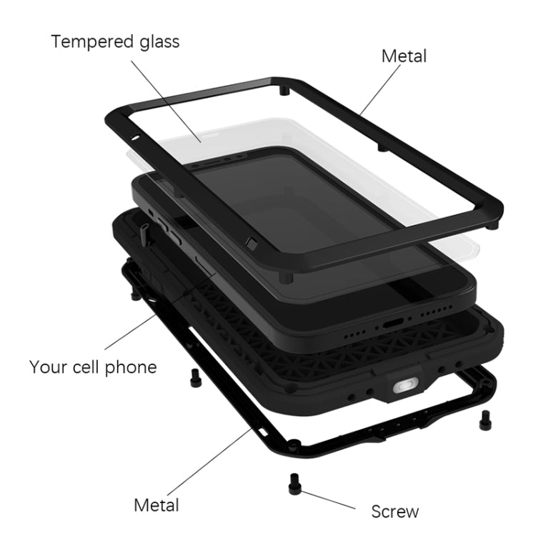 For iPhone 13 mini LOVE MEI Metal Shockproof Life Waterproof Dustproof Protective Phone Case (Black) - iPhone 13 mini Cases by LOVE MEI | Online Shopping South Africa | PMC TechLife | Buy Now Pay Later Mobicred