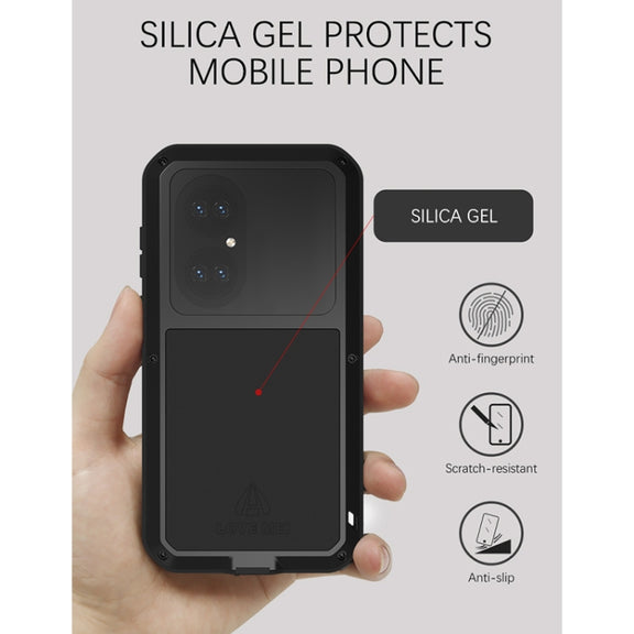 For Huawei P50 LOVE MEI Metal Shockproof Water-resistant Dustproof Protective Phone Case with Glass(Black)