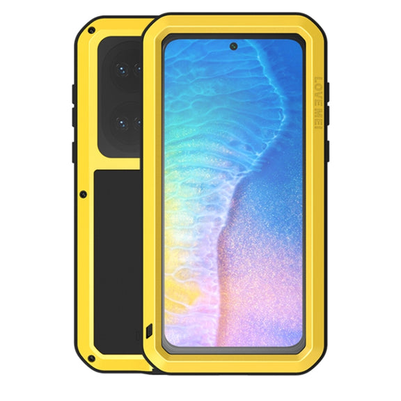 For Huawei P50 LOVE MEI Metal Shockproof Water-resistant Dustproof Protective Phone Case with Glass(Yellow)