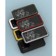 For Samsung Galaxy S21 FE LOVE MEI Metal Shockproof Water-resistant Dustproof Protective Phone Case with Glass(Red)