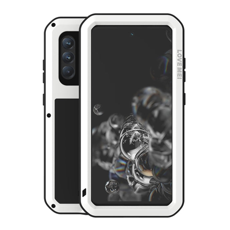 For Samsung Galaxy S21 FE LOVE MEI Metal Shockproof Waterproof Dustproof Protective Phone Case with Glass(White) - free shipping - PMC TechLife - Order now!