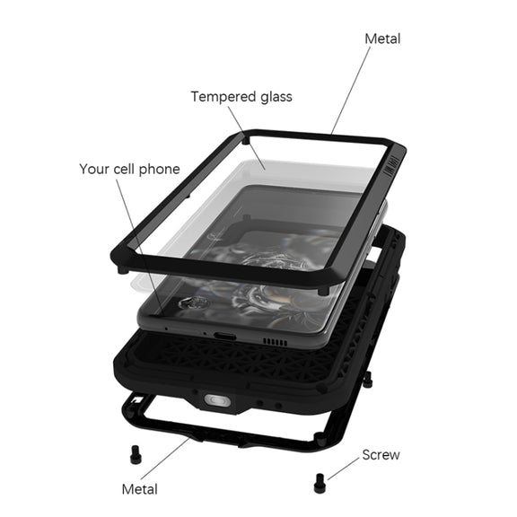 For Samsung Galaxy S21 FE LOVE MEI Metal Shockproof Water-resistant Dustproof Protective Phone Case with Glass(White)
