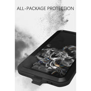 For Samsung Galaxy S21 FE LOVE MEI Metal Shockproof Water-resistant Dustproof Protective Phone Case with Glass(White)