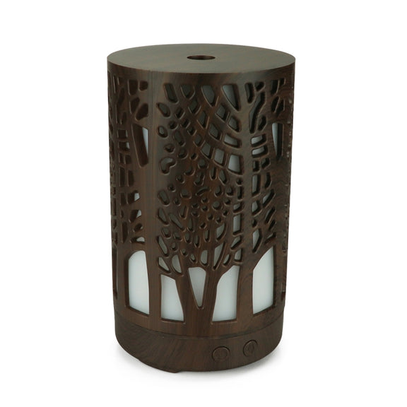 200ml Hollow-out Forest Pattern Wooden Essential Oil Aromatherapy Machine Ultrasonic Humidifier Automatic Alcohol Sprayer, Plug Specification:AU Plug(Dark Brown-3)