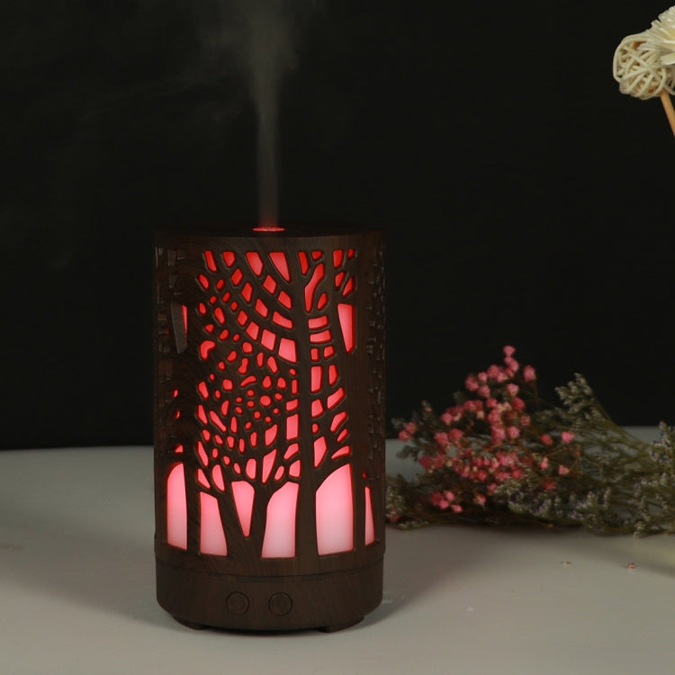 200ml Hollow-out Forest Pattern Wooden Essential Oil Aromatherapy Machine Ultrasonic Humidifier Automatic Alcohol Sprayer, Plug Specification:AU Plug(Dark Brown-3)