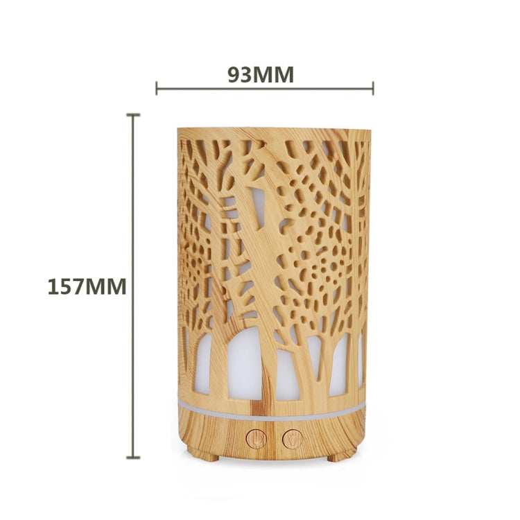 USB 200ml Hollow-out Forest Pattern Wooden Essential Oil Aromatherapy Machine Ultrasonic Humidifier Automatic Alcohol Sprayer(Light Brown-3)