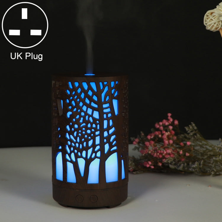 200ml Hollow-out Forest Pattern Wooden Essential Oil Aromatherapy Machine Ultrasonic Humidifier Automatic Alcohol Sprayer, Plug Specification:UK Plug(Dark Brown-3) - free shipping - PMC TechLife - Order now!