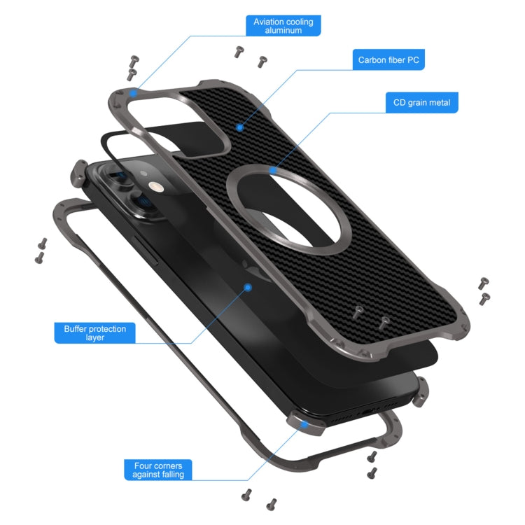 For iPhone 12 Pro Max R-JUST RJ51 Hollow Shockproof Metal Protective Phone Case(Dark Grey) - free shipping - PMC TechLife - Order now!