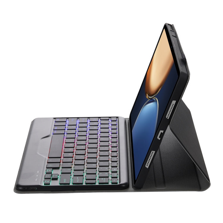 AHV7-BS Lambskin Texture Tri-color Backlight Bluetooth Keyboard Leather Tablet Case For Honor Tablet V7 Pro(Black) - Huawei Keyboard by PMC TechLife | Online Shopping South Africa | PMC TechLife