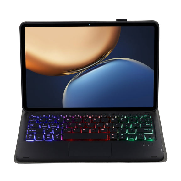 AHV7-AS Lambskin Texture Tri-color Backlight Bluetooth Keyboard Leather Tablet Case with Touchpad For Honor Tablet V7 Pro(Black)