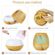 400ml Hollow-out LED Humidifier Wood Grain Air Purifier Aromatherapy Machine Automatic Alcohol Sprayer with Colorful LED Light, Plug Specification:EU Plug(White)