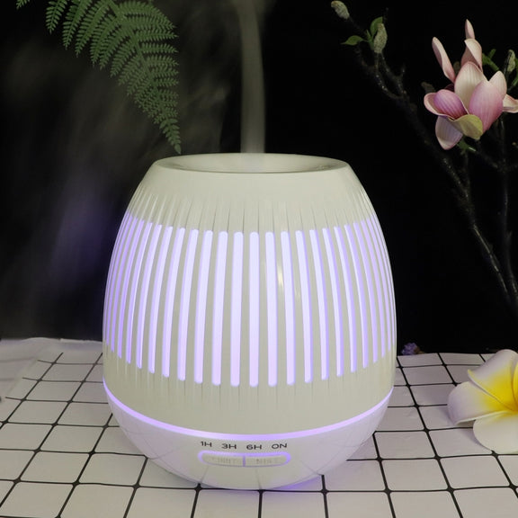 400ml Hollow-out LED Humidifier Wood Grain Air Purifier Aromatherapy Machine Automatic Alcohol Sprayer with Colorful LED Light, Plug Specification:EU Plug(White)