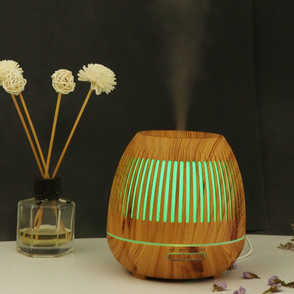 400ml Hollow-out LED Humidifier Wood Grain Air Purifier Aromatherapy Machine Automatic Alcohol Sprayer with Colorful LED Light, Plug Specification:EU Plug(Light Brown)