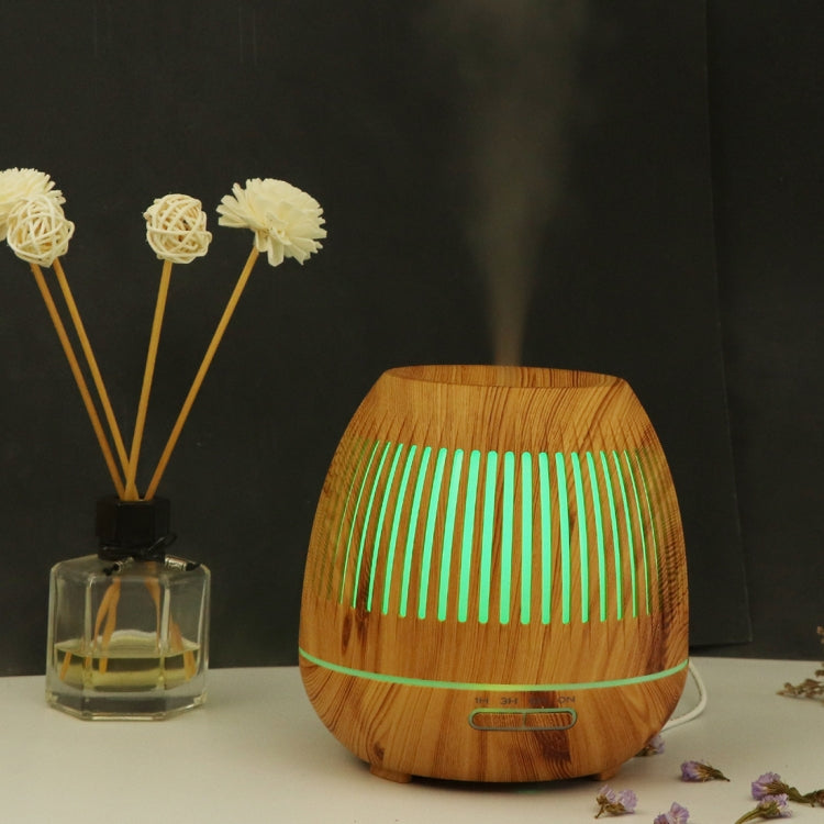 400ml Hollow-out LED Humidifier Wood Grain Air Purifier Aromatherapy Machine Automatic Alcohol Sprayer with Colorful LED Light, Plug Specification:EU Plug(Light Brown)