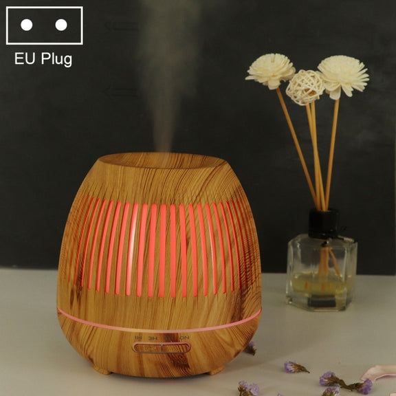 400ml Hollow-out LED Humidifier Wood Grain Air Purifier Aromatherapy Machine Automatic Alcohol Sprayer with Colorful LED Light, Plug Specification:EU Plug(Light Brown)