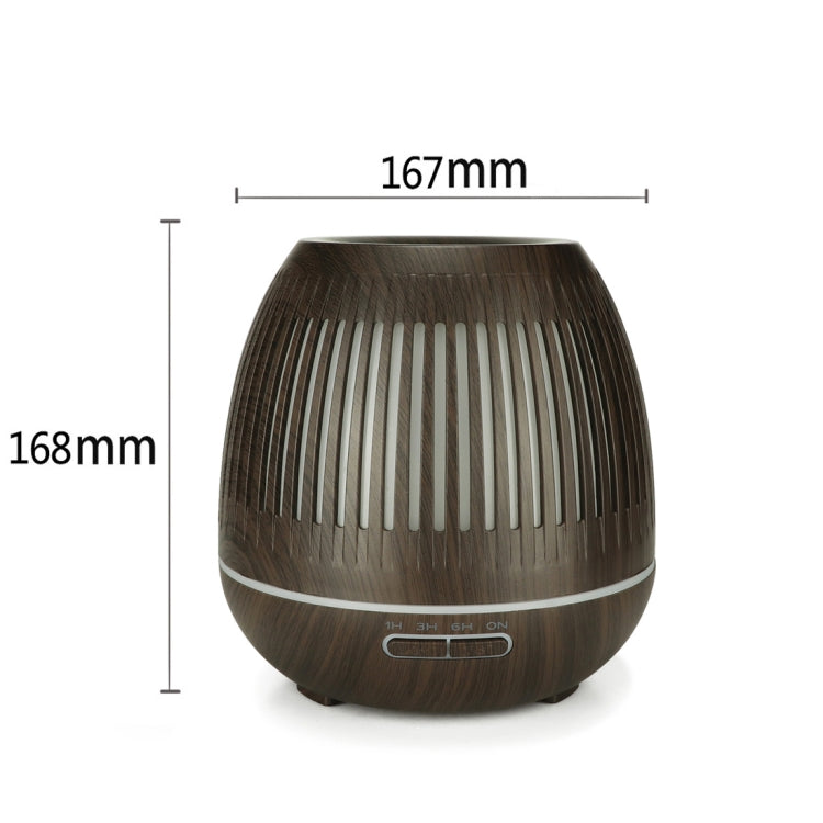 400ml Hollow-out LED Humidifier Wood Grain Air Purifier Aromatherapy Machine Automatic Alcohol Sprayer with Colorful LED Light, Plug Specification:EU Plug(Dark Brown)