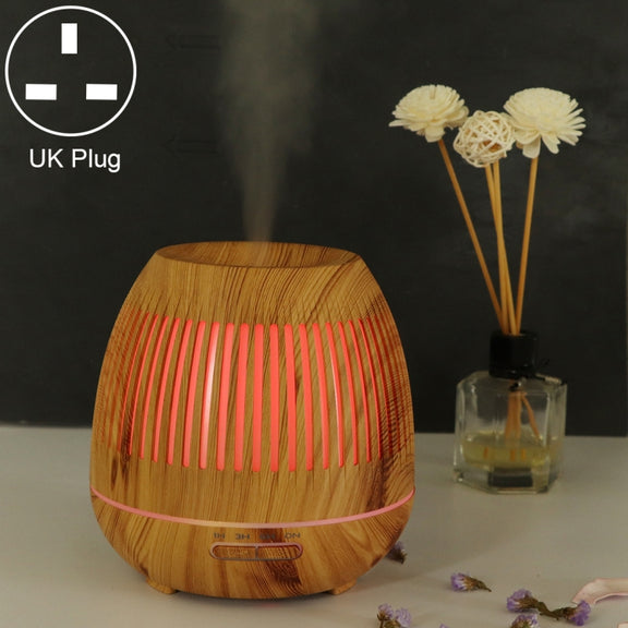 400ml Hollow-out LED Humidifier Wood Grain Air Purifier Aromatherapy Machine Automatic Alcohol Sprayer with Colorful LED Light, Plug Specification:UK Plug(Light Brown)