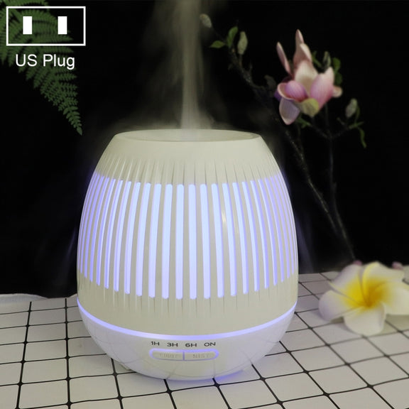 400ml Hollow-out LED Humidifier Wood Grain Air Purifier Aromatherapy Machine Automatic Alcohol Sprayer with Colorful LED Light, Plug Specification:US Plug(White)
