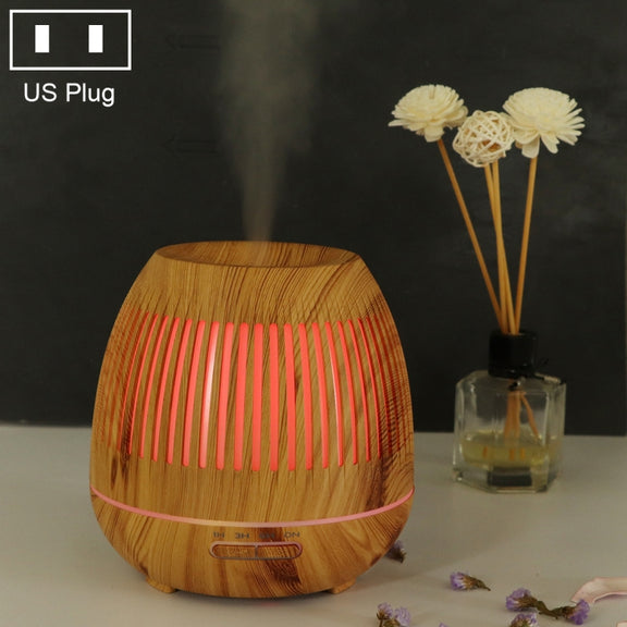 400ml Hollow-out LED Humidifier Wood Grain Air Purifier Aromatherapy Machine Automatic Alcohol Sprayer with Colorful LED Light, Plug Specification:US Plug(Light Brown)