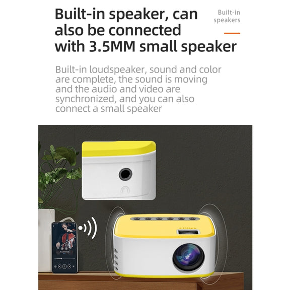 T20 320x240 400 Lumens Portable Home Theater LED HD Digital Projector, Same Screen Version, EU Plug(White Yellow)