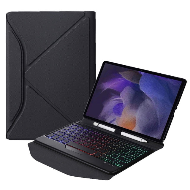 BA08S Backlight Diamond Texture Bluetooth Keyboard Leather Case with Triangle Back Support For Samsung Galaxy Tab A8 2021 SM-X205 / SM-X200(Black + Black)