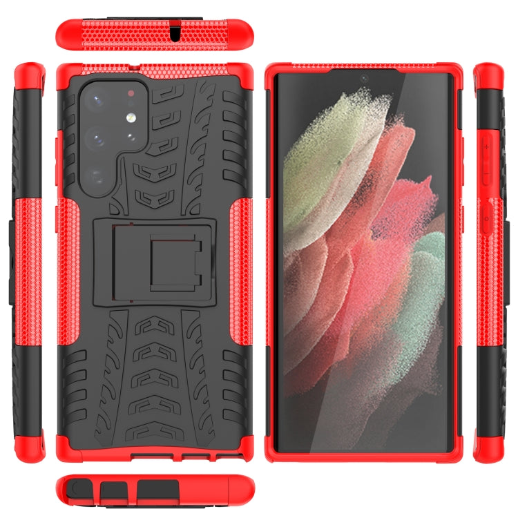For Samsung Galaxy S22 Ultra 5G Tire Texture TPU + PC Phone Case with Holder(Red) - Galaxy S22 Ultra 5G Cases by PMC TechLife | Online Shopping South Africa | PMC TechLife