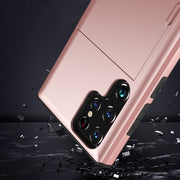 For Samsung Galaxy S22 Ultra 5G Shockproof Armor Phone Case with Card Slot(Rose Gold)