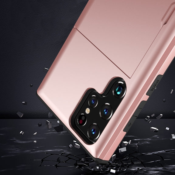 For Samsung Galaxy S22 Ultra 5G Shockproof Armor Phone Case with Card Slot(Rose Gold)
