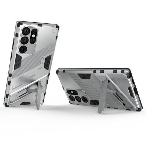 For Samsung Galaxy S22 Ultra 5G Punk Armor 2 in 1 PC + TPU Shockproof Phone Case with Invisible Holder(White)