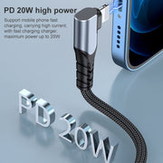 A6 PD 20W USB-C / Type-C to 8 Pin Elbow Data Cable for iPhone, iPad, Length:1m(Grey)