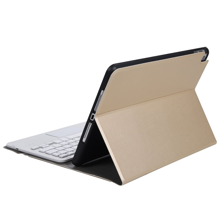 A102B-A Lambskin Texture Square Keycap Bluetooth Keyboard Leather Case with Touch Control For iPad Pro 10.5 inch / 10.2 2021 & 2020 & 2019 / Air 3(Gold)