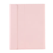 A102B-A Lambskin Texture Square Keycap Bluetooth Keyboard Leather Case with Touch Control For iPad Pro 10.5 inch / 10.2 2021 & 2020 & 2019 / Air 3(Pink)