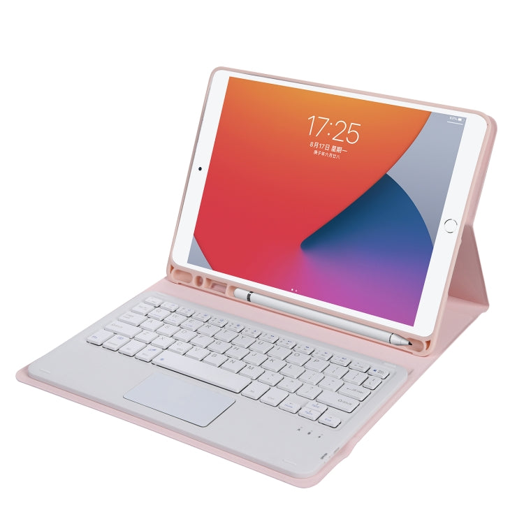 A102B-A Lambskin Texture Square Keycap Bluetooth Keyboard Leather Case with Touch Control For iPad Pro 10.5 inch / 10.2 2021 & 2020 & 2019 / Air 3(Pink)