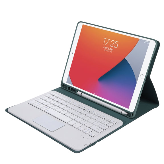 A102B-A Lambskin Texture Square Keycap Bluetooth Keyboard Leather Case with Touch Control For iPad Pro 10.5 inch / 10.2 2021 & 2020 & 2019 / Air 3(Dark Green)