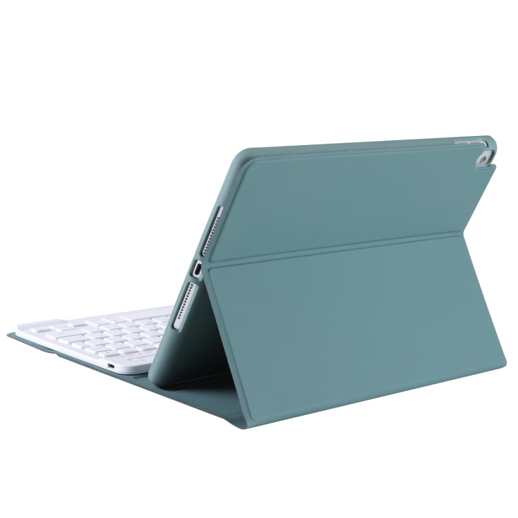 A102B-A Lambskin Texture Square Keycap Bluetooth Keyboard Leather Case with Touch Control For iPad Pro 10.5 inch / 10.2 2021 & 2020 & 2019 / Air 3(Dark Green)
