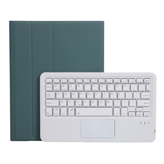 A102B-A Lambskin Texture Square Keycap Bluetooth Keyboard Leather Case with Touch Control For iPad Pro 10.5 inch / 10.2 2021 & 2020 & 2019 / Air 3(Dark Green)