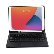 A11B-A Lambskin Texture Square Keycap Bluetooth Keyboard Leather Case with Touch Control For iPad Air 4 2020 10.9 / Pro 11 inch 2021 & 2020 & 2018(Black)