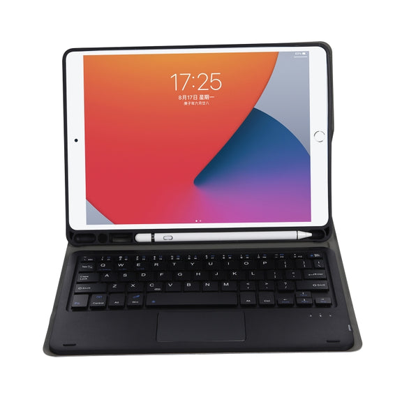 A11B-A Lambskin Texture Square Keycap Bluetooth Keyboard Leather Case with Touch Control For iPad Air 4 2020 10.9 / Pro 11 inch 2021 & 2020 & 2018(Black)