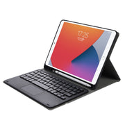 A11B-A Lambskin Texture Square Keycap Bluetooth Keyboard Leather Case with Touch Control For iPad Air 4 2020 10.9 / Pro 11 inch 2021 & 2020 & 2018(Black)