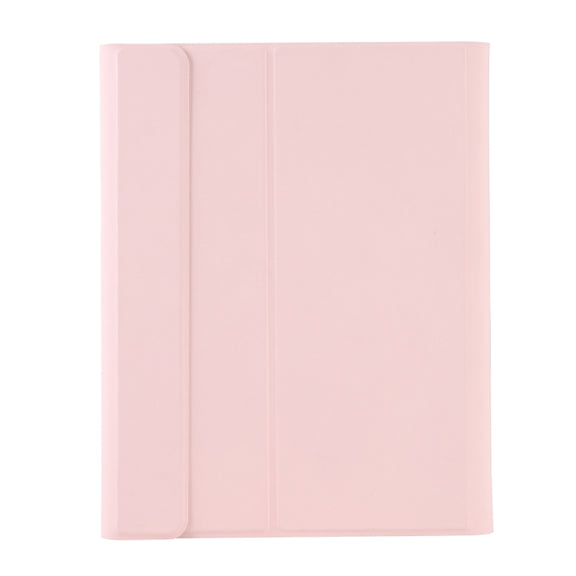 A11B-A Lambskin Texture Square Keycap Bluetooth Keyboard Leather Case with Touch Control For iPad Air 5 / 4 2020 10.9 / Pro 11 inch 2021 & 2020 & 2018(Pink)